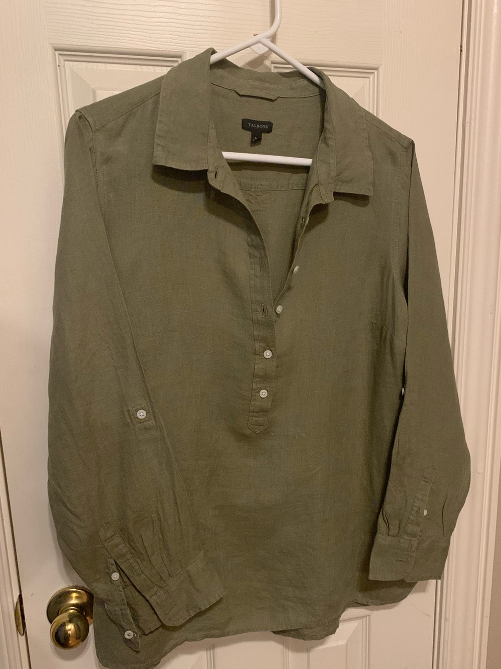 Talbots Long Sleeve Olive Green Tunic Top 100% Comfortable Cotton Sz Large